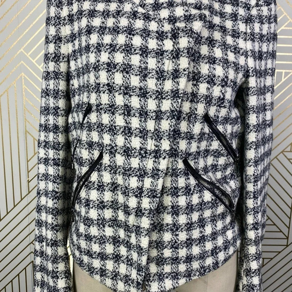 Zara Basic Checker Plaid Tweed Moto Jacket in Black & Cream Size US Medium - Picture 3 of 12